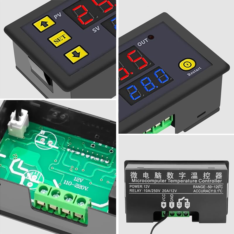 [Australia - AusPower] - GERUI Pack of 2 W3230 20A DC 12V Digital Temperature Controller, Digital Thermostat Temperature Switch 50-120°C with NTC 10K Sensor Probe 