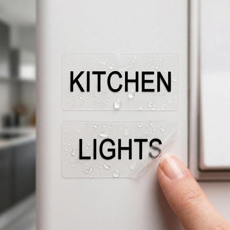 8 Sheet Transparent Light Switch Labels,Waterproof Switch Stickers,Transparent Switch ID Stickers Switchboard Label Decals for Home Kitchen Bathroom Office School