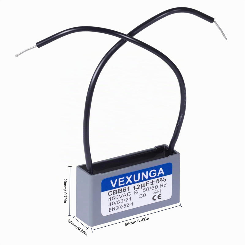 VEXUNGA CBB61 Capacitor 1.2µF 450V AC Fan Capacitors Air Conditioning Ceiling Fan Motor Capacitor Cbb61 Running Capacitor Starting Capacitor 1.2uF 50/60Hz (Pack of 2)