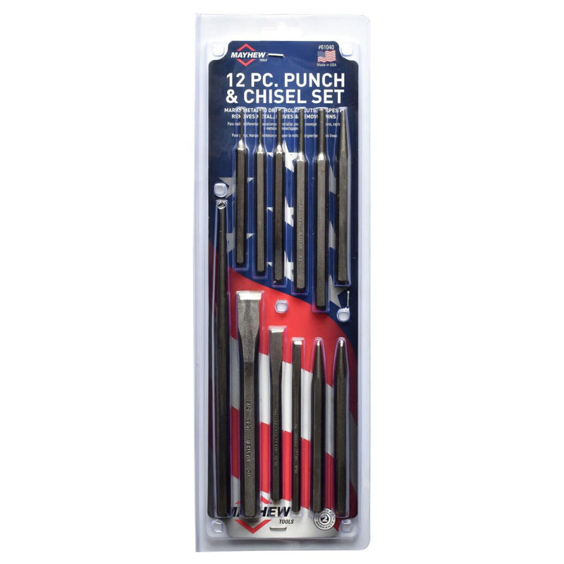 Mayhew Tools Select 61040 Punch and Chisel Set, 12-Piece, black, one size Blast Finish