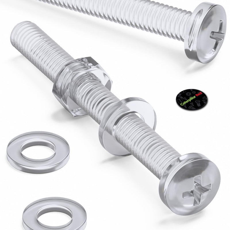 [Australia - AusPower] - Pack of 60 Transparent Clear Plastic Acrylic M6 x 60mm Nuts & Bolts, Washers -Acrylic Plastic Screws, (15/64 x 2 23/64 in) 