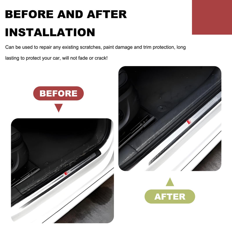 3D Carbon Fiber Vinyl Tape, 2 Inch×23 Ft Door Sill Scratch Protector Automotive Vinyl Wrap Film, Anti-Collision Self-Adhesive Door Trim Entry Edge Protective Film for Most Cars