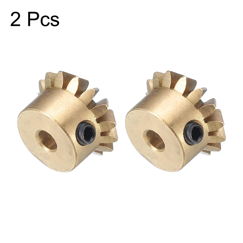 [Australia - AusPower] - uxcell 2pcs Bevel Gear 0.8 Module 1:1 Reduction Rate 15T 3mm Hole Dia Bevel Pinion Gear Brass, 45 Degree Steering Gear for Hardware Mechanical Rotation, Yellow 