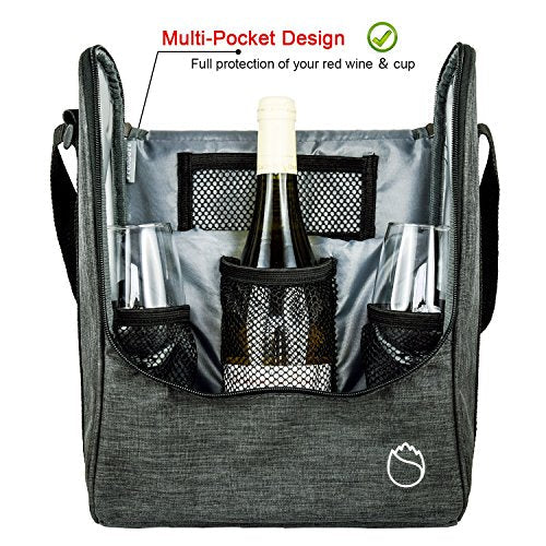 Insulated Wine 3 or 6 Bottle Carriers Tote Travel Cooler Gift Bag For Airplane Liquor With Padded Shoulder Strap 3-bottle 3-Green