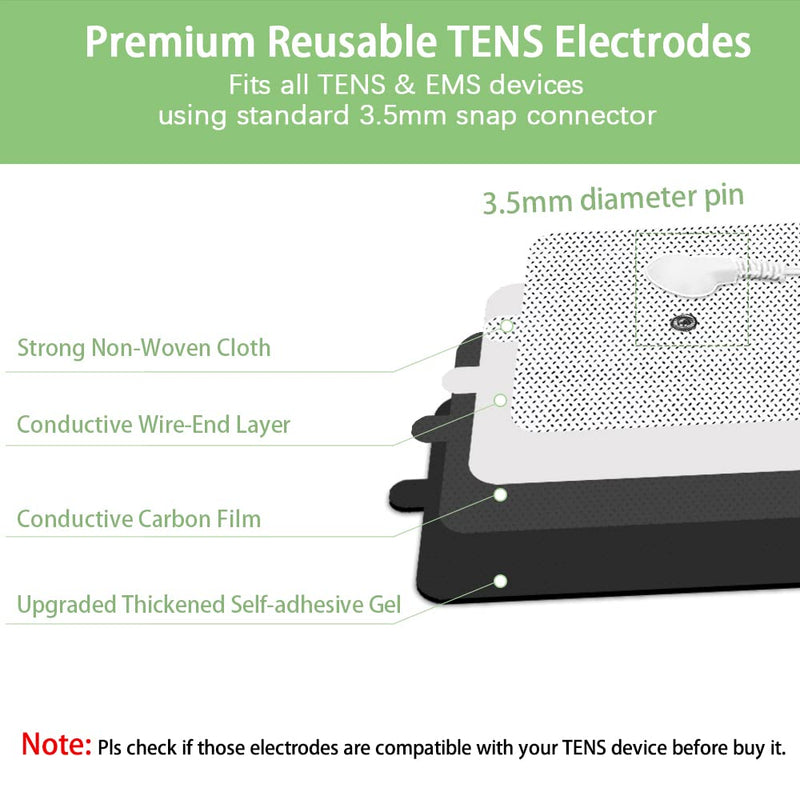 [Australia - AusPower] - TENS Unit Replacement Pads Standard 3.5mm Snap-on 4 * 8" Large Reusable TENS Unit Pads Premium Non-Irritating TENS Pads Replacement Self-Adhesive Electrode Pads for Muscle Stimulator Therapy - 4Pcs 4x8" 