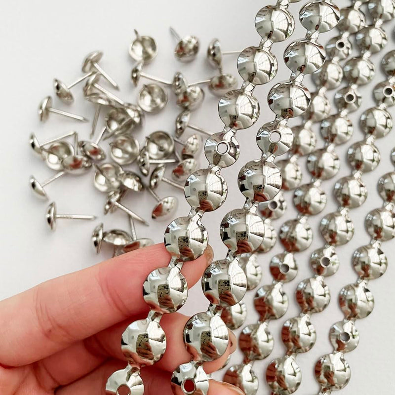 Let's Decorate 10 Meters D11mm Nickel Upholstery Tacks Strips/Nailhead Trims,Decorative Nail Strips with Upholstery Tacks for Sofa Headboard Bench(E:11mm Nickel) 11mm E:11mm Nickel