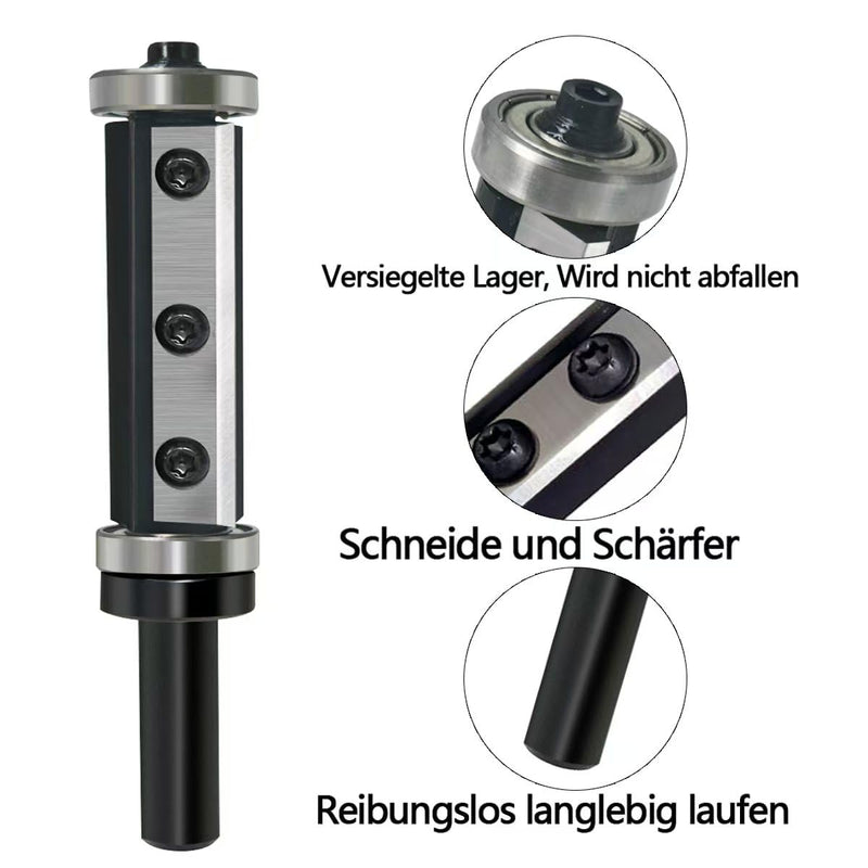 [Australia - AusPower] - GLRYD Flush Cutter 8 mm Shank, 50 mm Cutting Length, D = 16 mm, 2 Cutting Surfaces, Reversible Plates, Carbide, with Ball Bearings Top and Bottom, for Woodworking, Flush Surface/Copy Milling/Edge S=8mm,D=16mm, L=50mm Reversible plates flush cutter 