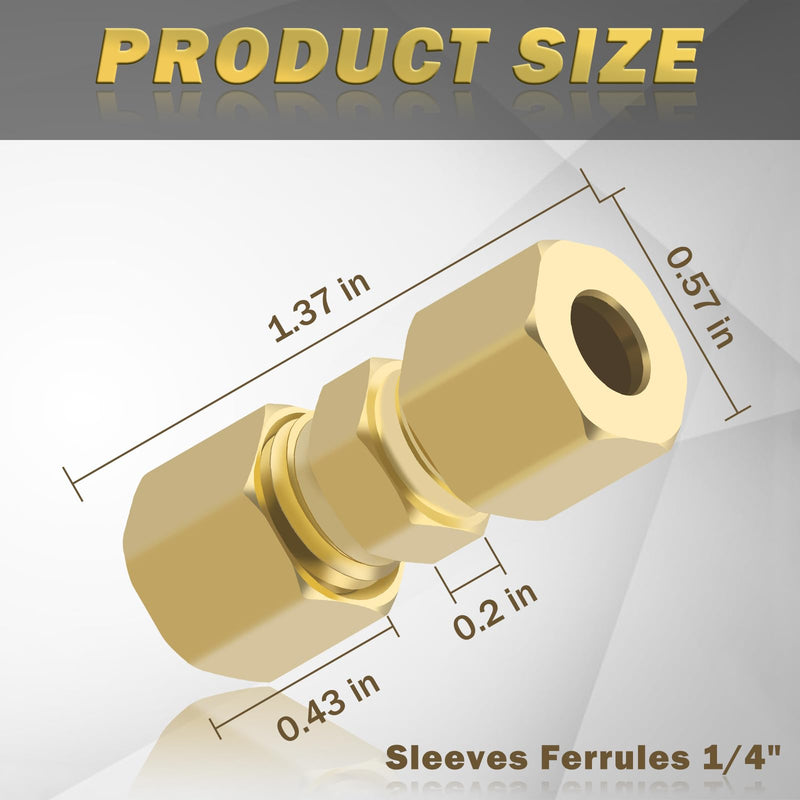 [Australia - AusPower] - Brass Tube Pipe Compression Fitting,1/4" Tube OD x 1/4" Tube OD Ice Maker Water Line Compression Union Connector Gas Tubing Compression Fitting 4Pcs 4Pcs 1/4" 
