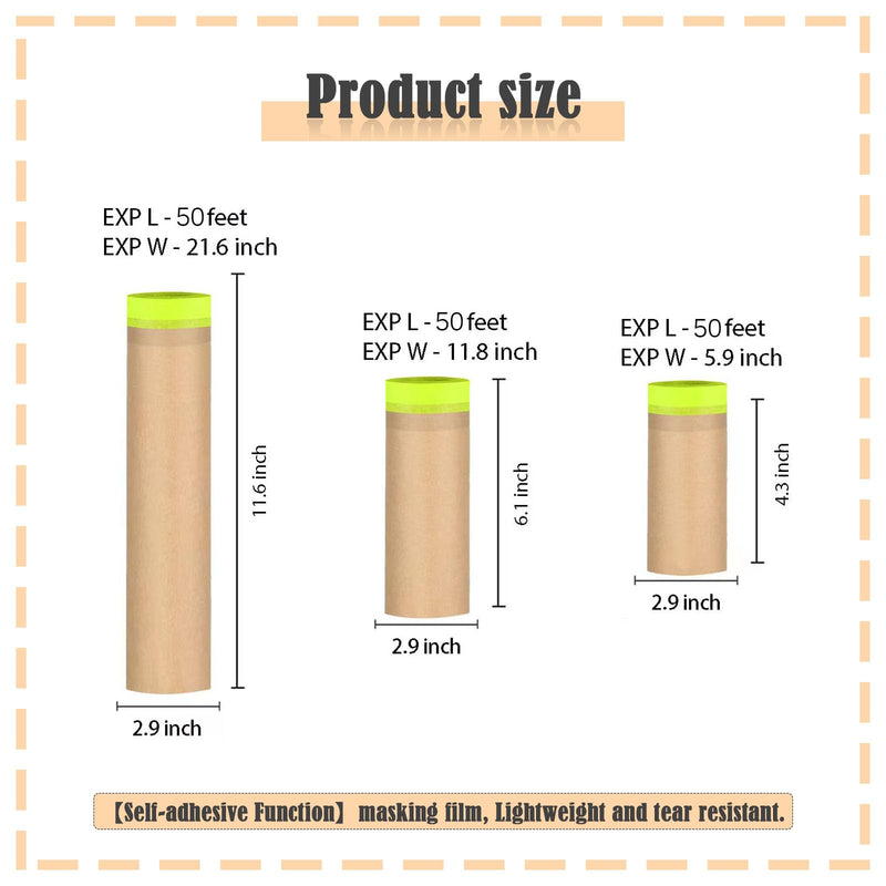Tape and Drape, Paint Masking Paper, Masking Paper, 20" X 150feet Car Protection Covering Paper, Paint Tape, Assorted Masking Paper, for Car and Furniture, Floor(6",12",20") 3 pack(6",12",20")