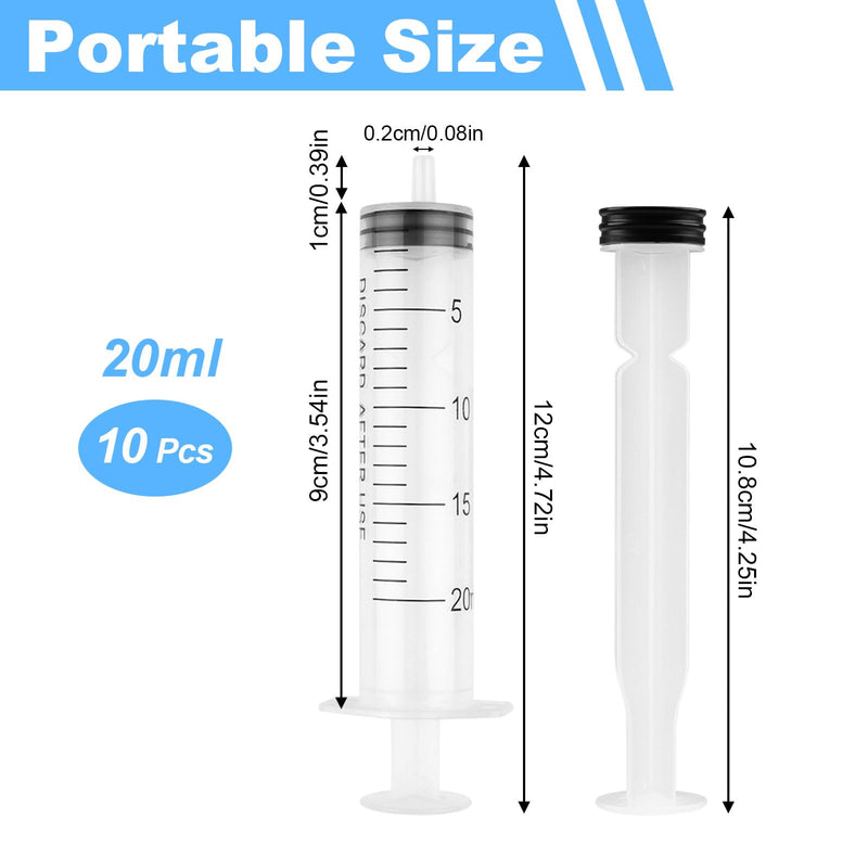 Pack of 10 Syringes, 20 ml Reusable Syringe, Dosing Syringe Without Needle | Tools for liquid measuring syringes, feed syringes, for laboratory, animal feeding, plant irrigation 20 ml, 10 pieces