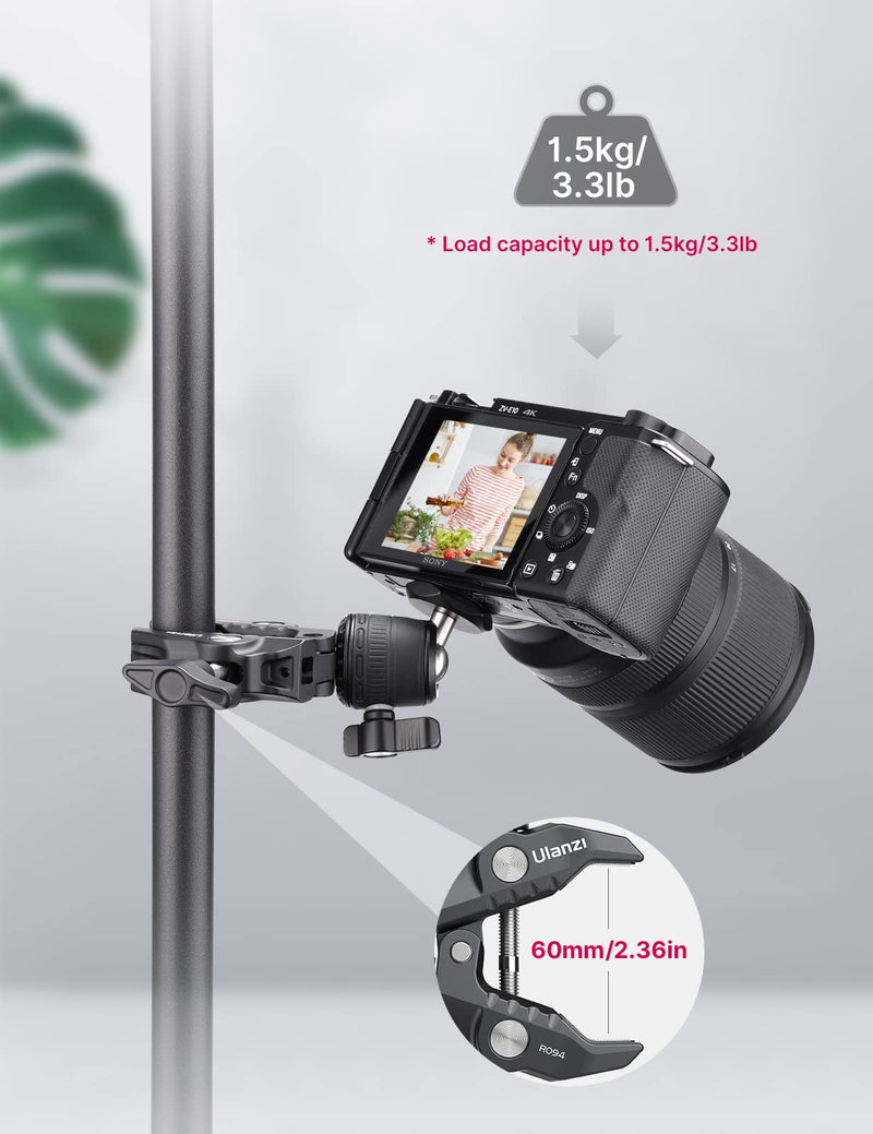 [Australia - AusPower] - Camera Clamp Mount Accessories for Gopro - ULANZI R099 Super Clamp Ball Head Mount 1.5kg/3.3lb Loading Metal Bike Motorcycle Handlebar Attachments for DSLR Gopro Hero 5/6/7/8/9/10/11 Black/Insta 360 Gopro/Phone Mount 