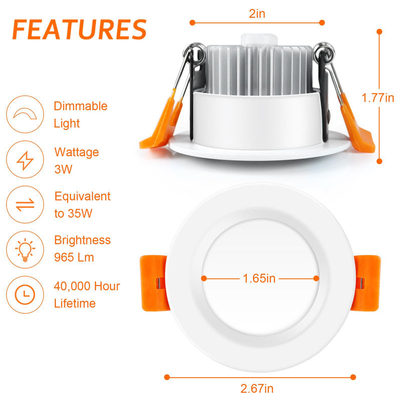 inShareplus 6 Pack 2 Inch LED Recessed Lighting, Downlight Dimmable 3W (35W Equivalent), 5000K Daylight White, CRI80, Recessed Light Fixtures with LED Driver White/6 Pack