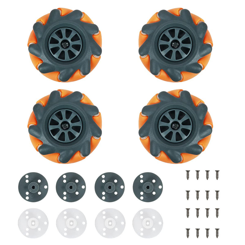 [Australia - AusPower] - Mecanum Wheel, Omni-directional Wheel 65mm High Hardness Plastic Wheel, Orange Wheel Intelligent Robot Car Components, DIY Accessories(4PCS) 
