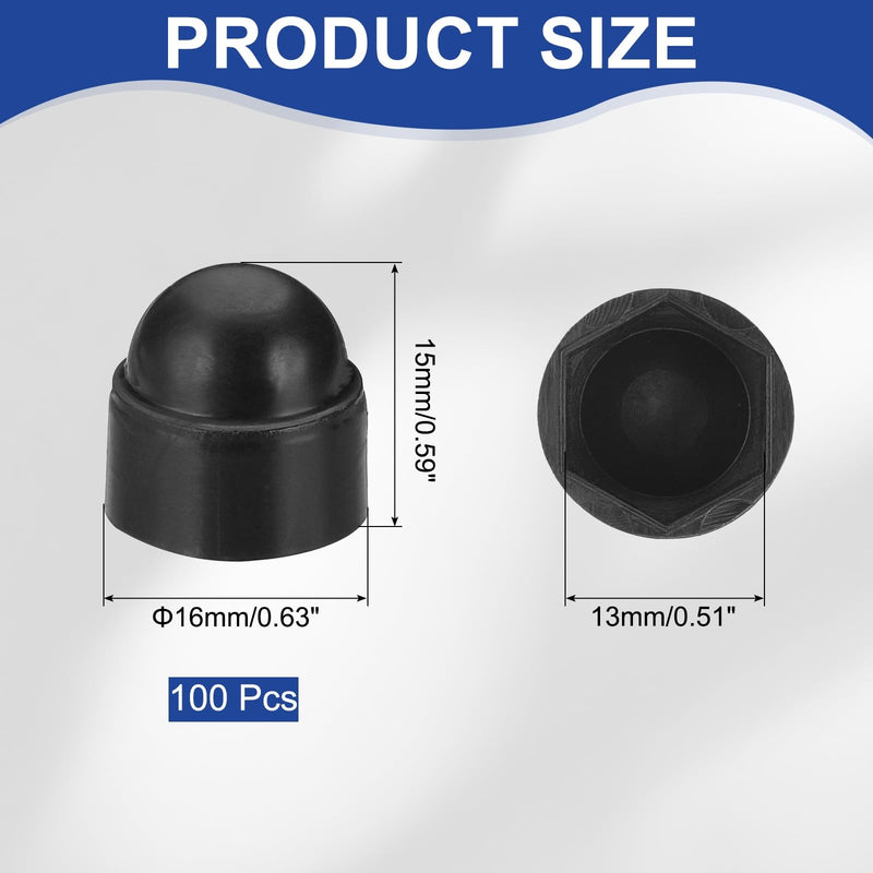 [Australia - AusPower] - PATIKIL 100 Pcs Hex Nut Cover, M8x13x15mm Nylon Screws Bolt Covers Caps Dome Acorn Hex Head Bolt Protection Cap for Screws Nut, Black Green 