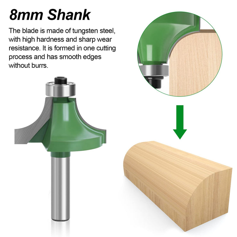 [Australia - AusPower] - Pack of 6 Rounding Cutters for Routers, Rounding Cutter 8 mm Shank, with Ball Bearings, Carbide Round Over Cutter Bits, Tools for Woodworking, for Wood Trimming 