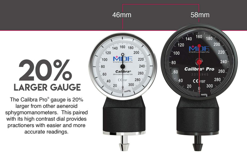 [Australia - AusPower] - MDF Instruments Extra Large Gauge Calibra Pro Aneroid Sphygmomanometer + Latex-Free Pediatric Replacement Blood Pressure Monitor Cuff - Double Tube 