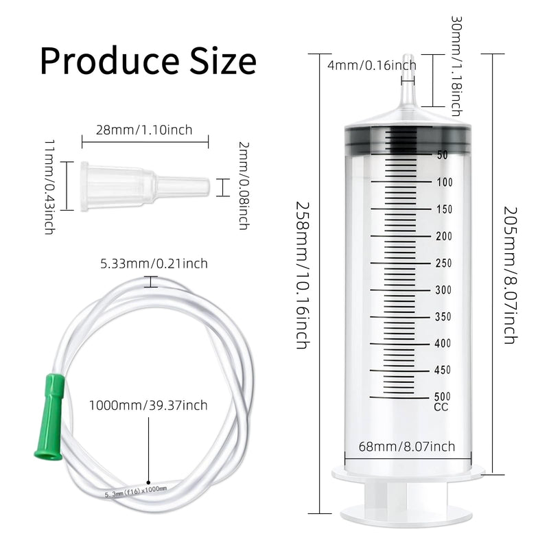 [Australia - AusPower] - 500 ml Large Syringe with Hose, Reusable Liquid Syringe for Pet Feeding, Plant Watering, Laboratory Measurement, Dispensing 500ML 