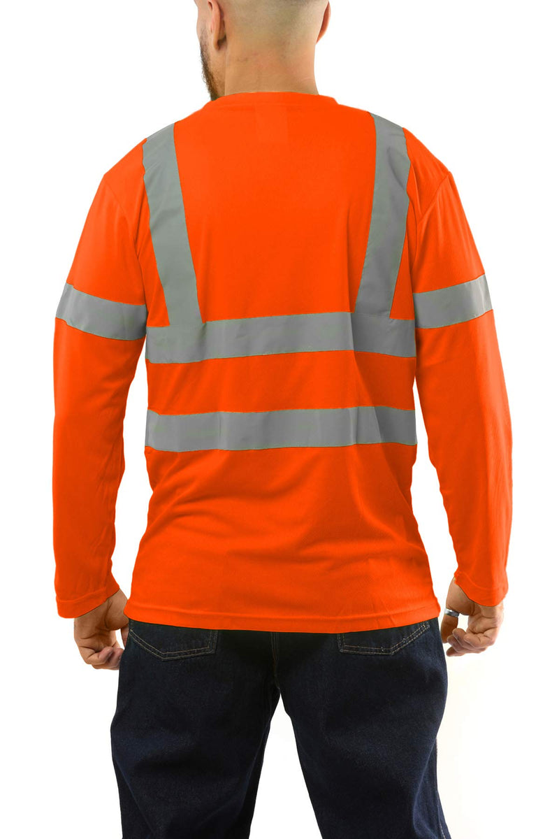 Kolossus Hi Vis Construction Shirts for Men Long Sleeve Reflective Safety Work Shirt Front Pocket Yellow Orange Class 3 X-Large