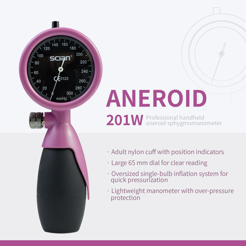 [Australia - AusPower] - SCIAN Palm Style Aneroid Sphygmomanometer with European Cuff 8.7-16.5", Manual Blood Pressure Cuff with Carrying Bag for for Nurse Doctor Senior Adult, Purple Red 