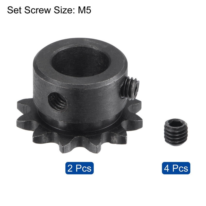 [Australia - AusPower] - uxcell #25 Chain Roller Sprocket, 12mm Bore 1/4" Pitch 12 Tooth Single Strand Chain Sprocket, C45 Carbon Steel 25 Roller Chain Sprocket with Set Screws for ISO 04C Chain, 2Pcs 27.5mmx12mm 