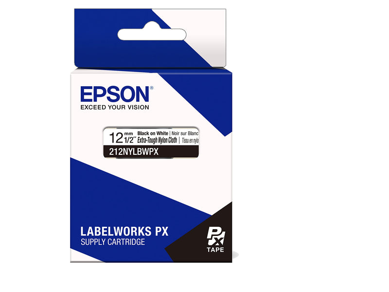 Epson LABELWORKS 212NYLBWPX Genuine Nylon Tape Cartridge - Black on White Industrial Label Maker Tape - 1/2" (12MM) Wide, 19' 12MM