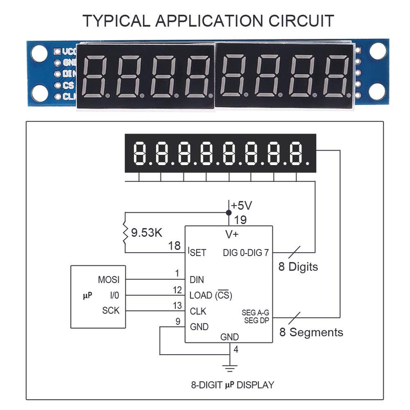 5 PCS 8 Digit 7 Segment Module MAX7219 8 Bit Digital Segment Tube LED Display Module Compatible with Arduino MCU/51/AVR/STM32/Raspberry Pi 4 Model B