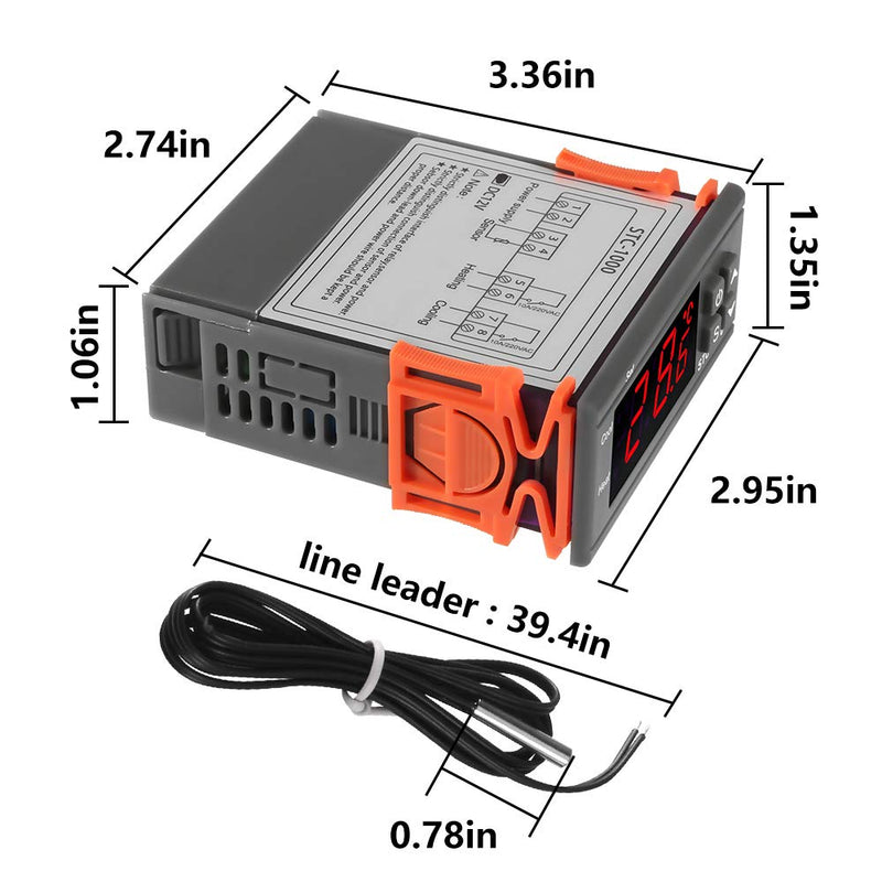 [Australia - AusPower] - STC-1000 10A DC 12V Digital LED Temperature Controller Cooling Heating Centigrade Thermostat 2 Relays LED Output with NTC Sensor Probe(12V) 