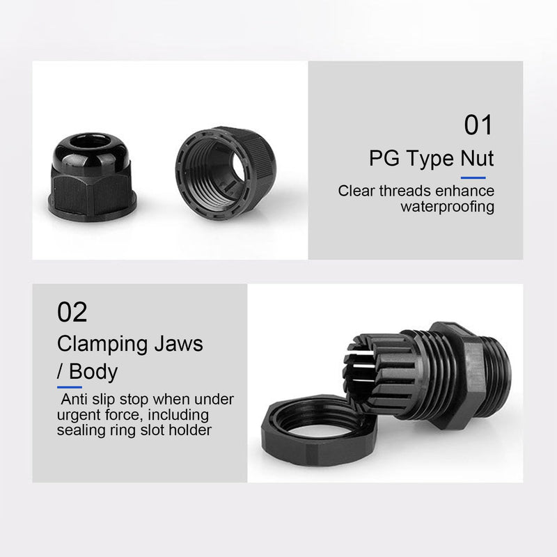 Fielect M25x1.5 Cable Gland 2 Holes Waterproof IP68 Nylon Joint Adjustable Locknut for 4-8mm Dia Wire 1Pcs 2 15mm 25mm 4-8