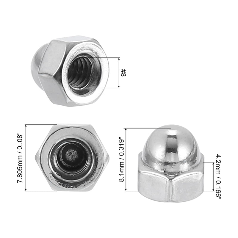 [Australia - AusPower] - uxcell #8-32 Acorn Cap Nuts, 20Pcs 304 Stainless Steel Dome Cap Head Acorn Nut Hardware Nuts for Bolt Cover, Silvery 20 