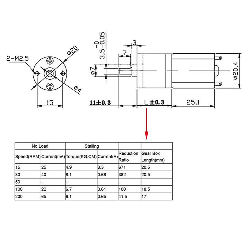 Akozon Gear Motor DC 12 V High Torque Turbo Electric Gear Reduction Motor Outer Diameter 20 mm Total Metal Speed Reduction Gear 15/30/50/100/200RPM 15 U/min