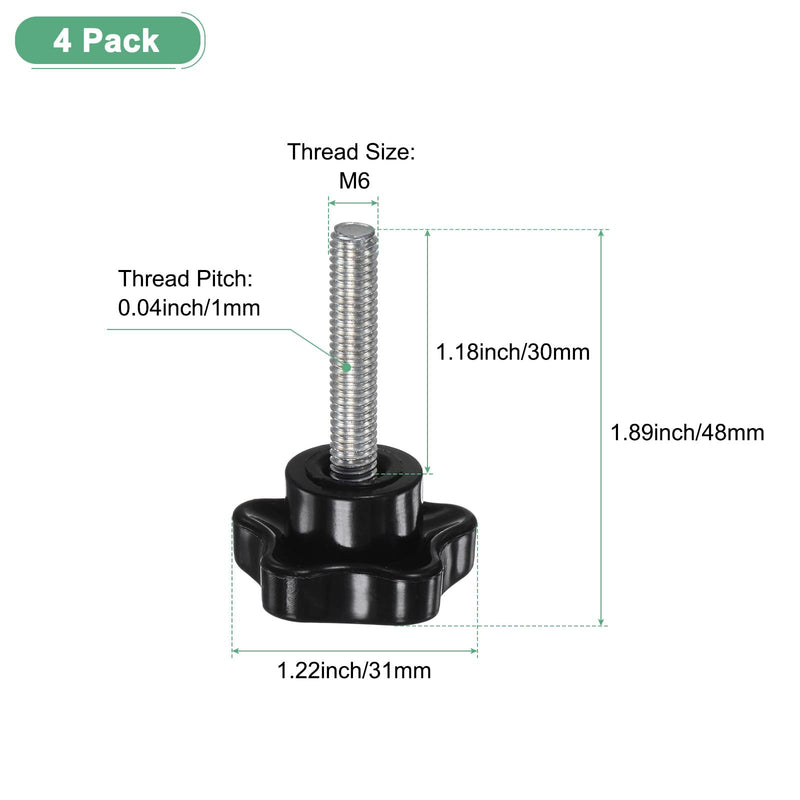 [Australia - AusPower] - 4-Pack Star Clamping Knobs, M6x30mm Male Thread Hand Tightening Screw for Machinery/Electronic/Furniture/Umbrella Base, Machine Handle Replacement [31mm, Black] 