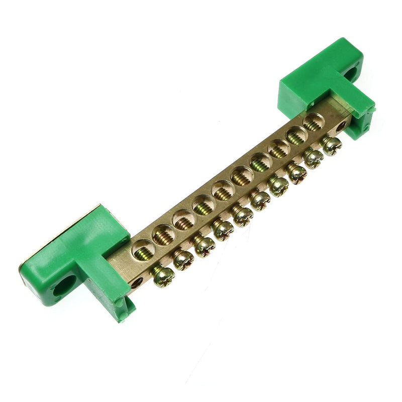[Australia - AusPower] - RLECS 2pcs 10 Positions Terminal Bus Bar Terminal Block Brass Wire Screw Terminal Grounding Strip Bus Bar Block, Green 