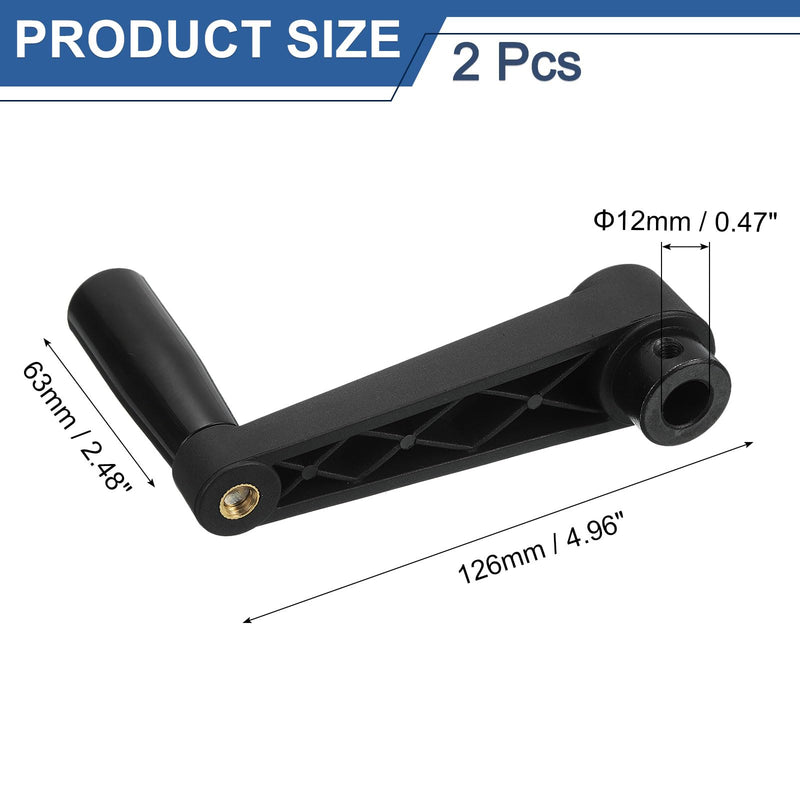 [Australia - AusPower] - uxcell 2Pcs 12x126mm (Dia x L) Revolving Handwheel Machine Handle, Universal Lathe Crank Grip Replacement for Industry Lathe Milling Grinding Machine, Black (Round Hole) 