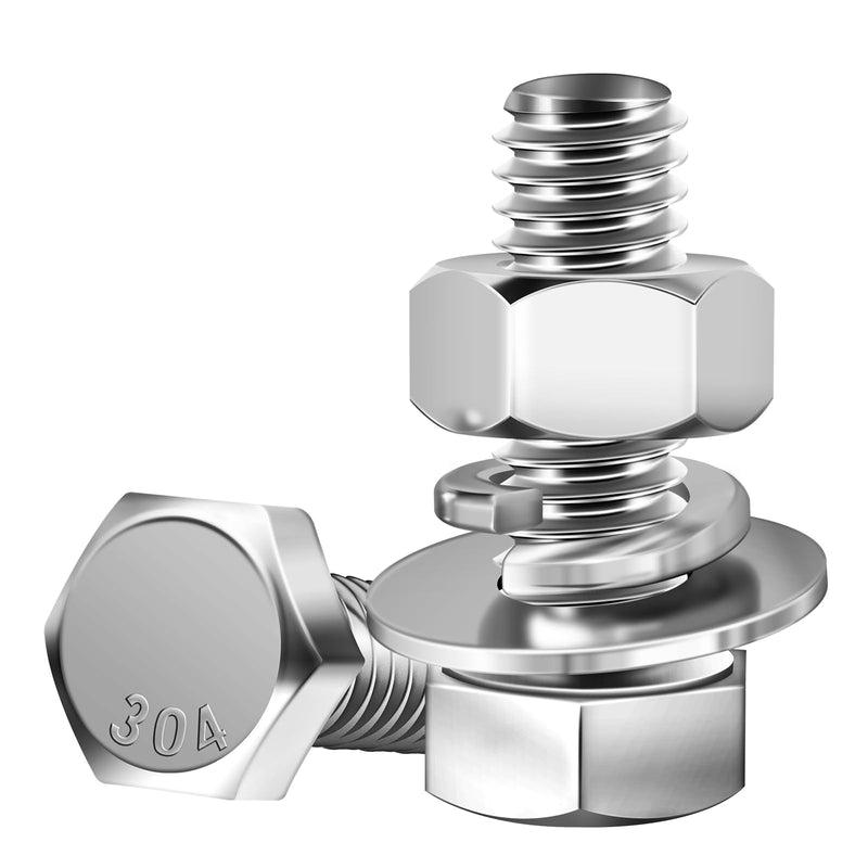 [Australia - AusPower] - (8 Sets) 3/8-16x1" Hex Head Stainless Steel Bolts and Nuts with Flat & Lock Washers, 304 Stainless Steel 18-8, Fully Threaded, 3/8 Bolt (8Sets) 3/8-16x1" 