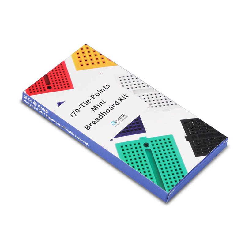 Elegoo Set of 6 170 Pin Breadboard Mini Breadboard Compatible with Arduino | 6 Pegboards (Red, Blue, Yellow, Green, White, Black), Self Adhesive, ABS Plastic for Prototyping & STEM Projects