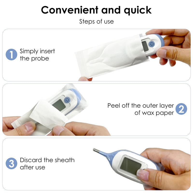 [Australia - AusPower] - 100pcs Disposable Digital Thermometer Probe Covers for Accurate and Hygienic Rectal Thermometer Measurements, Wrap Around The Thermometer's Entire Body 