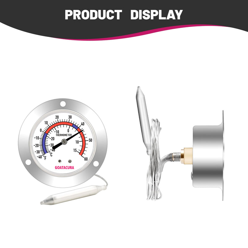 [Australia - AusPower] - Vapor Capillary Refrigeration Thermometer, Stainless Steel Flanged Panel Mount, 2" Dial Size, 48" Capillary, -40-60 Deg F/-40-15 Deg C 
