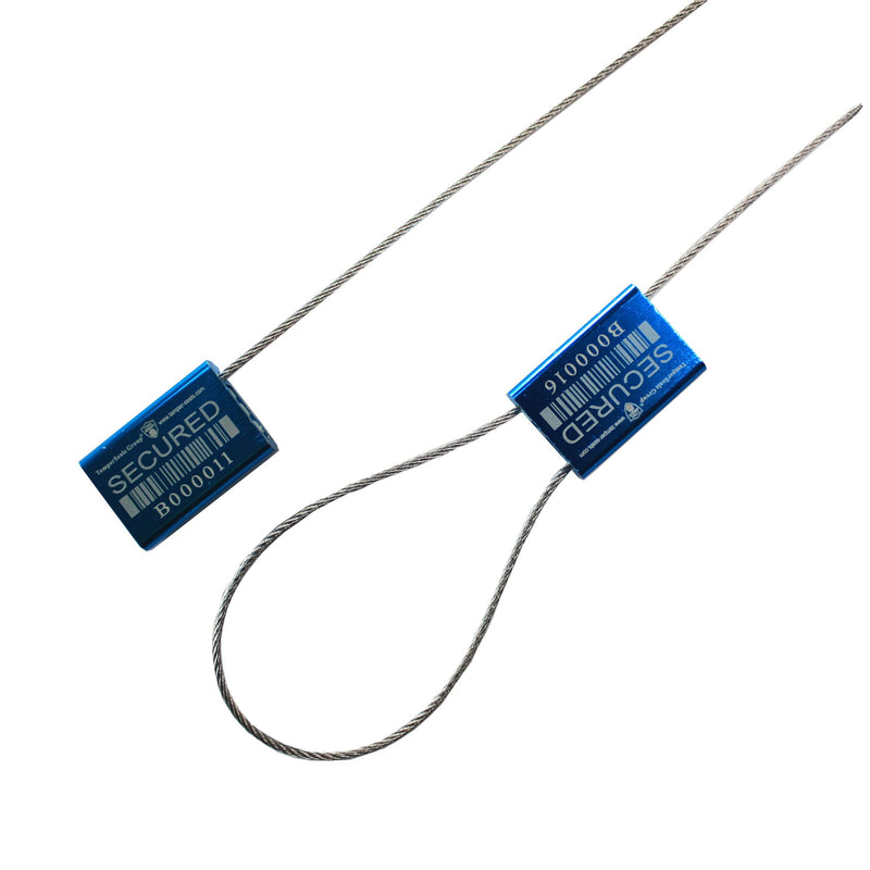 [Australia - AusPower] - TamperSeals Group- 50pcs ISO 17712 and C-TPAT Certified Metal Security Cable Seals for Container, Truck, Trailer, & Cargo Shipping (Blue, ?1.5mm x 10" Steel Wire, Pull-tight, Unique Barcode) 