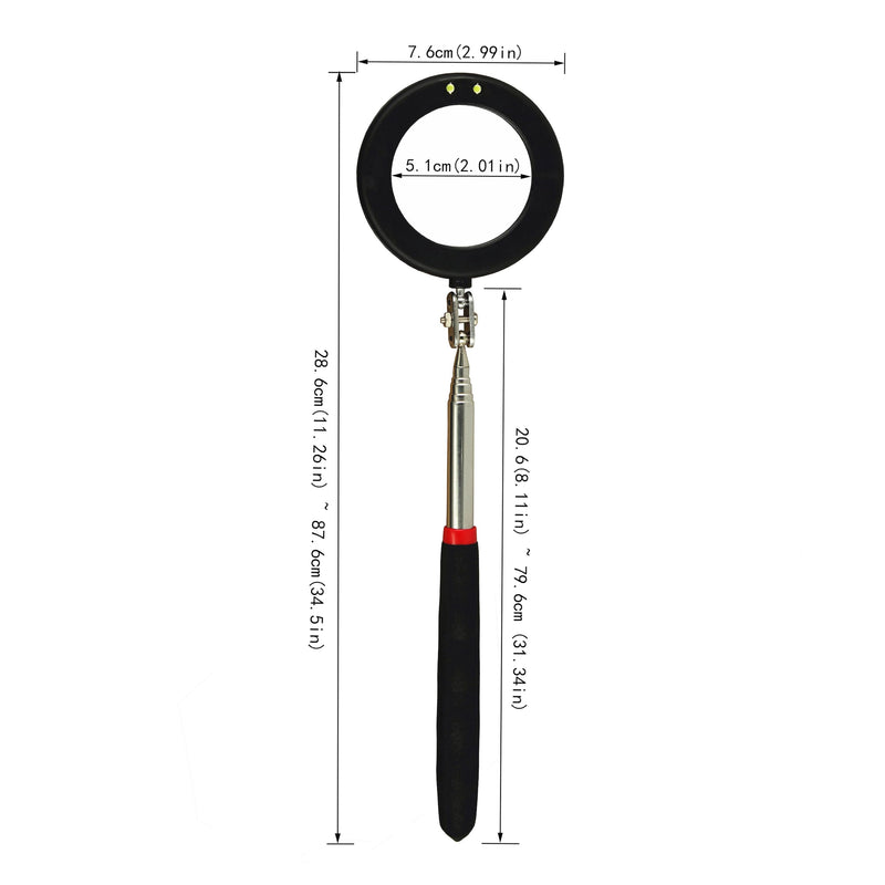 [Australia - AusPower] - Telescoping Inspection circular 360 Mirror with 2 LED Light mirror and mirror on a stick and Extendable Mechanic Tool for Automotive Flexible circular Mirror Diabetic Mirror for feet 