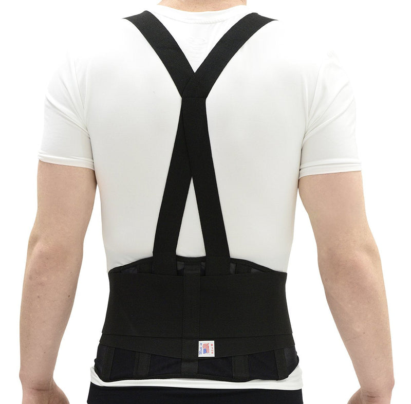 [Australia - AusPower] - Industrial Back Brace for Work, Adjustable Double Pull & Removable Suspenders/Straps, Ideal for Lumbosacral Back Pain Relief & Heavy Lifting, 8" Wide, Unisex (Black, Large) 