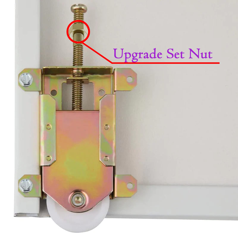 Sliding Mirror Door Rollers Assembly Fit Contractors Part #W8020C, 1-1/2" Nylon Concaved Wheels, 2-1/2" Hole Centers, Top Adjustable, Yellow Zinc Plated, 4 Pack 2-1/2" H.C. - 4Pack