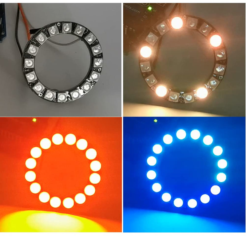 WS2812 RGB LED Ring 16 x 5050 Integrated Driver for Arduino Pack of 2 | 16 Individually Addressable RGB LEDs WS2812B Integrated Driver Ideal for Arduino, Raspberry Pi, ESP32, Pack of 2