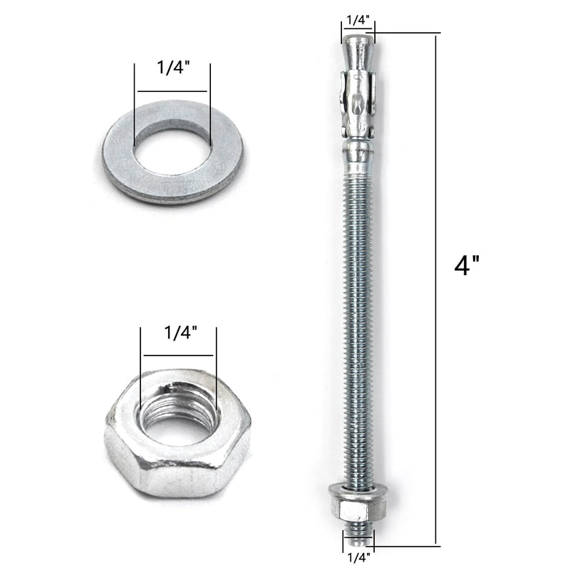 1/4x4 Inch Standard Fasteners for Heavy-Duty Zinc Wedge Anchors for Cement and Concrete (Box of 50) 1/4"x4"-50pcs