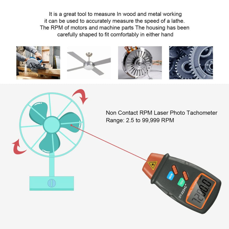 [Australia - AusPower] - Digital Tachometer, Photo Laser Non-Contact Tachometer, Lathe Speed Measuring Tool with Data Logging, Holds Max Min AVG 