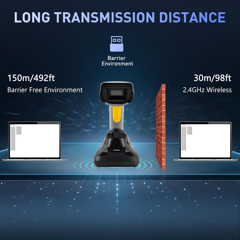 [Australia - AusPower] - Barcode Scanner Wireless, QR Code Scanner Handheld Bar Code Scanners with Base 2 in 1 USB Wired Connection & 2.4G Wireless 1D&2D&PDF417 Data Matrix Automatic Barcode Reader NS-2206PT 