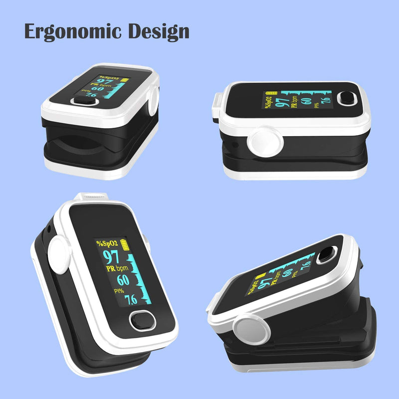 [Australia - AusPower] - Pulse oximeter fingertip with Plethysmograph and Perfusion Index, Portable Blood Oxygen Saturation Monitor for Heart Rate and SpO2 Level, O2 Monitor Finger for Oxygen,Pulse Ox,Oximetro, (Black-White) 