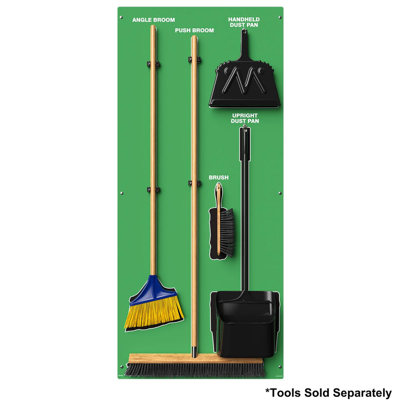 Clean & Sweep 5S Shadow Board/Wall Mount Broom Holder, 68" x 30" Board, 5S Cleaning Station - Board Only, Tools Sold Separately, Made in the USA by AccuformNMC, Green/Black, PSB614GNBK Max-Duty Aluminum