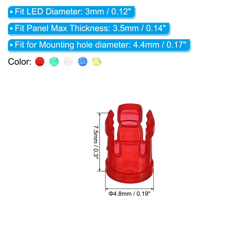 [Australia - AusPower] - PATIKIL 3mm Clear Light-Emitting Diode Holder Clip, 50-in-1 LED Lamp Socket Bulb Cap Protective Cover for Bezel Mount Panel Display, Multicolored 