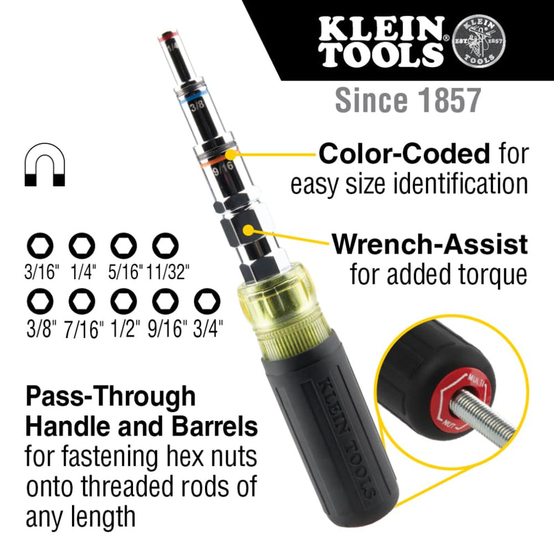 [Australia - AusPower] - 9"-1 Pass Through SAE Multi-Nut Driver Magnetic 9-in-1 Nut Driver 