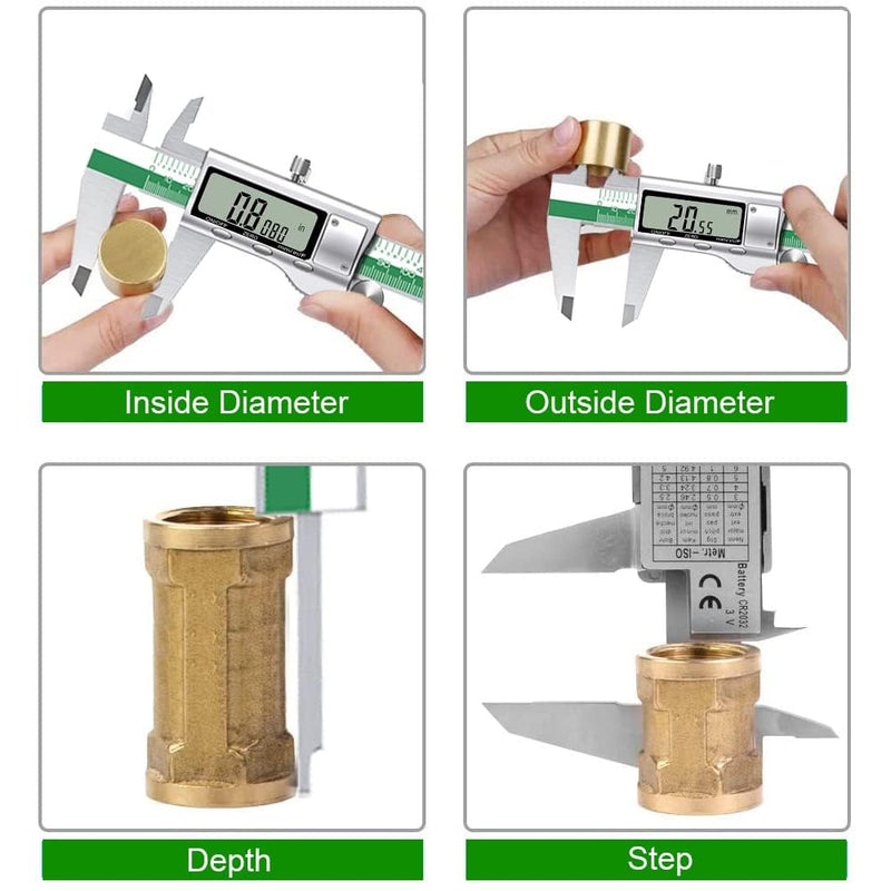 [Australia - AusPower] - HDLNKAK 0-1" Outside Micrometer + 6 Pack Telescoping Gage Set + Digital Vernier Caliper (Green), 6 Inch Caliper Tool for House, Alloy Precision Micrometer, Machinist Toolhold/DIY, 